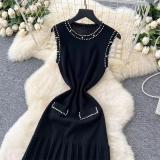 Black Sleeveless O-Neck Beading Knitted Fashion Formal Long Dress