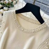 Apricot Sleeveless O-Neck Beading Knitted Fashion Formal Long Dress