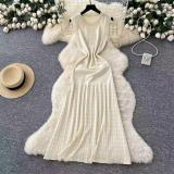 Apricot Sleeveless O-Neck Beading Knitted Fashion Formal Long Dress