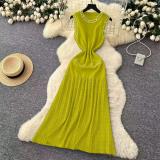 Yellow Green Sleeveless O-Neck Beading Knitted Fashion Formal Long Dress