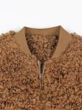 Brown Long Sleeve Zipper Fleece Winter Women Fashion Jacket