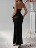 Black Off Shoulder Pleated Elegant Party Vacation Long Dress