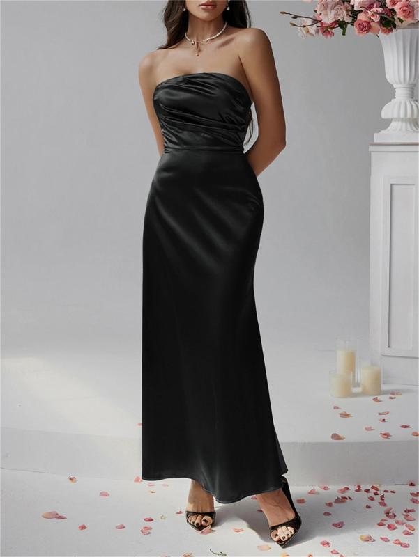 Black Off Shoulder Pleated Elegant Party Vacation Long Dress