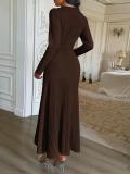 Brown Long Sleeve Single Breasted Knitted Fashion Office Lady Elegant Maxi Dress