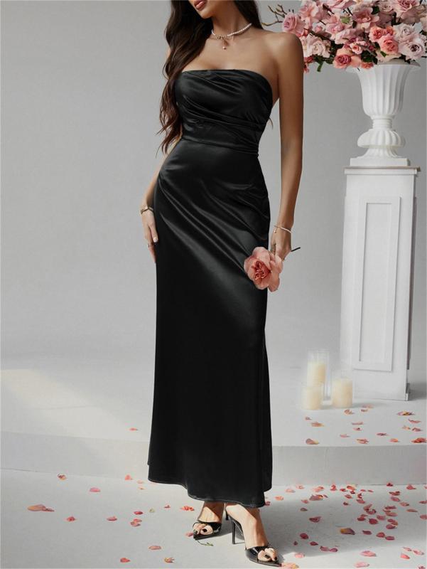 Black Off Shoulder Pleated Elegant Party Vacation Long Dress