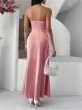Pink Off Shoulder Pleated Elegant Party Vacation Long Dress
