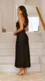 Black Straps Low Cut Elegant Satin Sexy Prom Long Dress