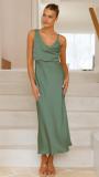 Green Straps Low Cut Elegant Satin Sexy Prom Long Dress