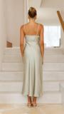 Light Green Straps Low Cut Elegant Satin Sexy Prom Long Dress