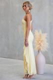 Yellow One Shoulder Mesh Ruffles Sexy Party Birthday Long Dress