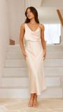Apricot Straps Low Cut Elegant Satin Sexy Prom Long Dress