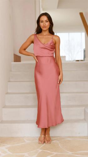 Dark Red Straps Low Cut Elegant Satin Sexy Prom Long Dress