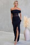 Black Off Shoulder Mesh Pleated See Through Ruffles Evening Elegant Long Dress