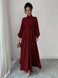 Claret Long Sleeve Single Breasted Fashion Women Evening Party Dress
