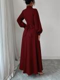 Claret Long Sleeve Single Breasted Fashion Women Evening Party Dress