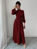Claret Long Sleeve Single Breasted Fashion Women Evening Party Dress