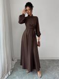 Brown Long Sleeve Single Breasted Fashion Women Evening Party Dress