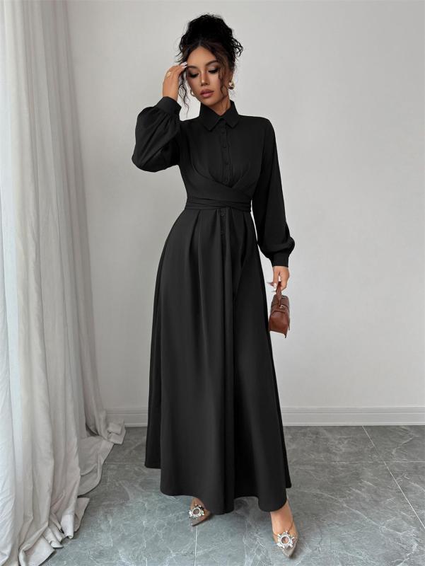 Black Long Sleeve Single Breasted Fashion Women Evening Party Dress