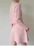 Pink Two Pieces Knitted Pearls Cardigan Sexy A-Line Skirt Dress Sets