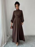 Brown Long Sleeve Single Breasted Fashion Women Evening Party Dress