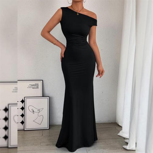 Black Straps Sleeveless Folds Evening Party Maxi Dress
