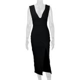 Black Deep V Neck Sexy Women Party Clubwear