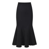 Black Two Pieces Knit French Styles Single Breasted Ruffles Elegant ardigan+Skirt Dress Sets