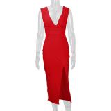 Red Deep V Neck Sexy Women Party Clubwear