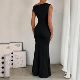 Black Straps Sleeveless Folds Evening Party Maxi Dress