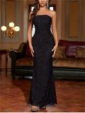 Black Off Shoulder Sequins Women's Fashion Fishbone Bodycon Birthday Long Dress