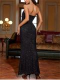 Black Off Shoulder Sequins Women's Fashion Fishbone Bodycon Birthday Long Dress