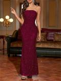 Red Off Shoulder Sequins Women's Fashion Fishbone Bodycon Birthday Long Dress