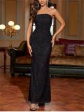 Black Off Shoulder Sequins Women's Fashion Fishbone Bodycon Birthday Long Dress