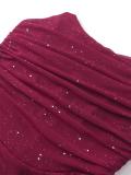 Red Off Shoulder Sequins Women's Fashion Fishbone Bodycon Birthday Long Dress