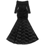 Black Low Cut Lace Hollow Out Sexy Evening Party Birthday Maxi Dress