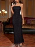 Black Off Shoulder Sequins Women's Fashion Fishbone Bodycon Birthday Long Dress