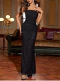 Black Off Shoulder Sequins Women's Fashion Fishbone Bodycon Birthday Long Dress