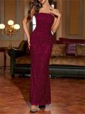 Red Off Shoulder Sequins Women's Fashion Fishbone Bodycon Birthday Long Dress