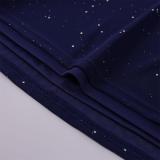 Blue Off Shoulder Mesh Pleated Lining Evening Luxury Birthday Maxi Dress