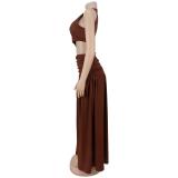 Brown O Neck Cut Out Snatched Sleeveless Evening Party Mini Club Dress