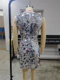 Silver Sleeveless Sequins Evening Sexy Club Mini Dress
