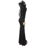 Black Off Shoulder Mesh Ruffles One Sleeve Elegant Women Birthday Party Long Dress