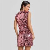Pink Sleeveless Sequins Evening Sexy Club Mini Dress