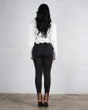 White Long Sleeve Double Breasted Lace Up Casual Lady Office Jacket