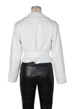 White Long Sleeve Double Breasted Lace Up Casual Lady Office Jacket
