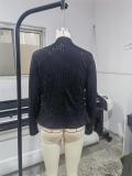 Black Sequined Long Sleeve Casual Women Elegant Fashion Jacket Coat