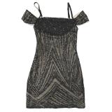 Black Straps Sequins Bodycon Evening Party Birthday Mini Dress
