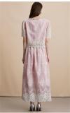 Pink Lace Diamonds Embroidery Two Pieces Elegant Midi Skirt Sets