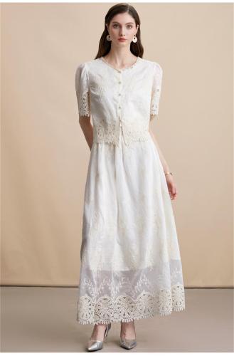 Apricot Lace Diamonds Embroidery Two Pieces Elegant Midi Skirt Sets