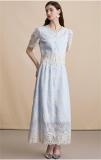 Blue Lace Diamonds Embroidery Two Pieces Elegant Midi Skirt Sets